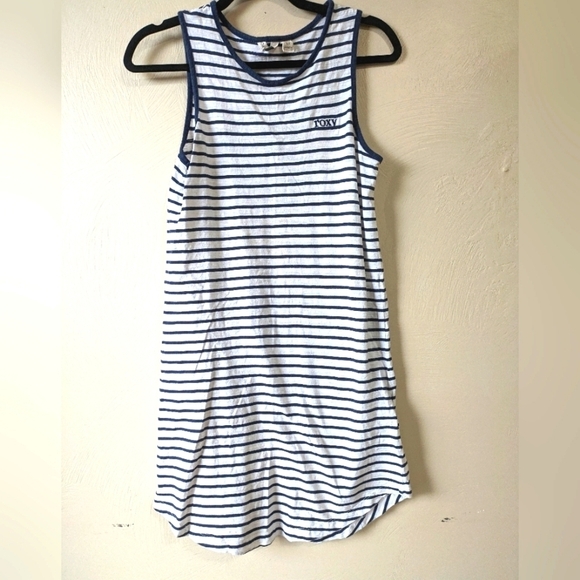 ROXY T-Shirt Dress, Softest Cotton! 🥰 Striped Blue and White, Size XS - Picture 1 of 6